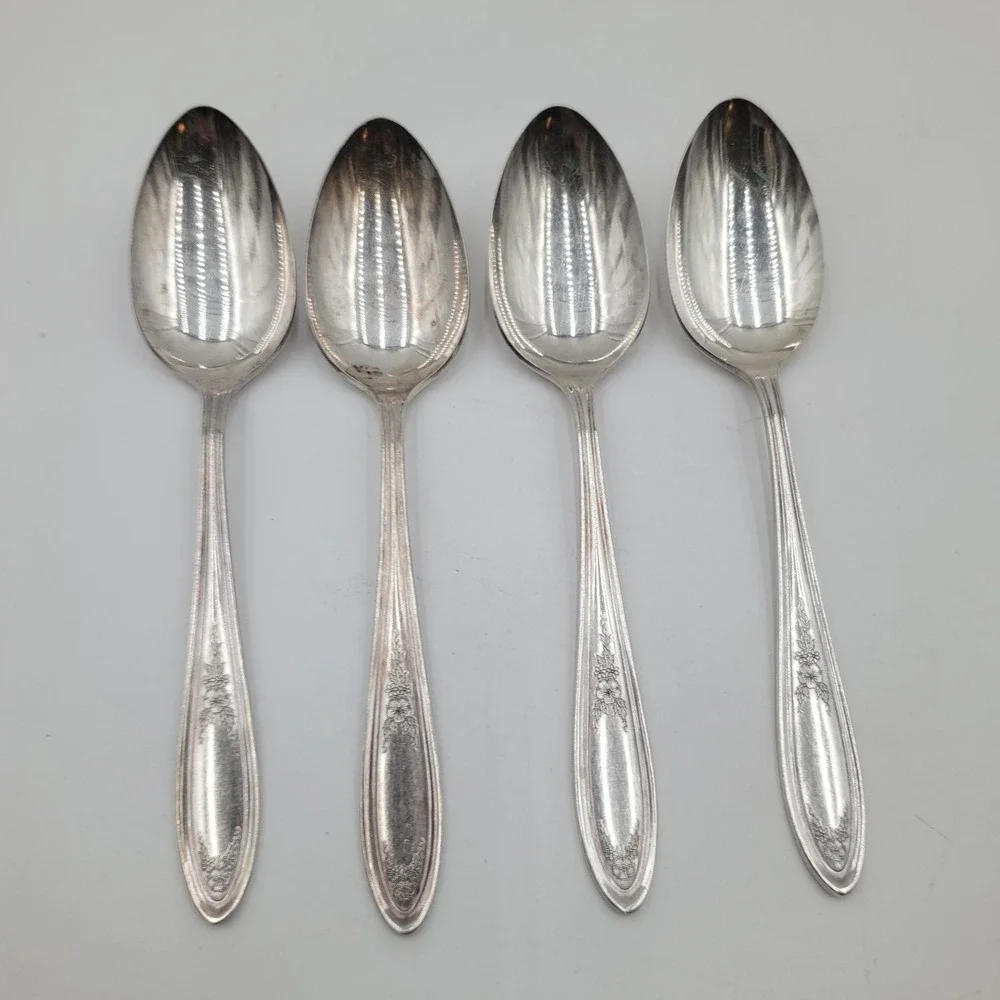 Oneida Community Ardsley Silverplate Serving Spoons Set of 4 Floral Art‎ Deco